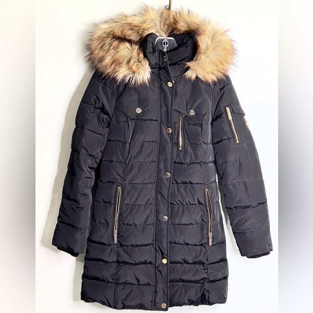 Michael Kors Women's Sz. Sm  Above The Knee Puffer Coat  Faux Fur Hood Trim